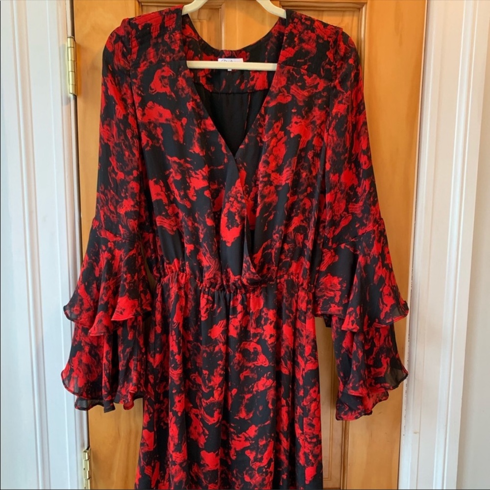 Parker Black and Red Poinsettia dress size M - Picture 5 of 7